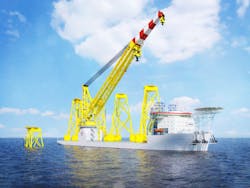 Artist impression of the floating installation crane vessel Les Alizés. Artist impression of the floating installation crane vessel Les Alizés.