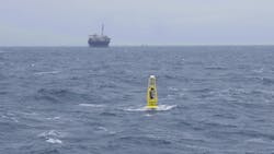PB3 PowerBuoy intelligent monitoring system with the Huntington FPSO in the background.