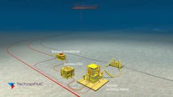 The subsea power distribution station consists of a transformer, variable speed drive, and power transmission umbilical and connectors. The subsea power distribution station consists of a transformer, variable speed drive, and power transmission umbilical and connectors.