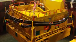 Subsea safety module with integral mud mat deployed on wire offshore the UK.
