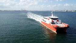 Ventus Marine’s SATV Ventus Formosa will be used to service turbines on the Formosa 1 wind farm offshore Taiwan. Ventus Marine’s SATV Ventus Formosa will be used to service turbines on the Formosa 1 wind farm offshore Taiwan.