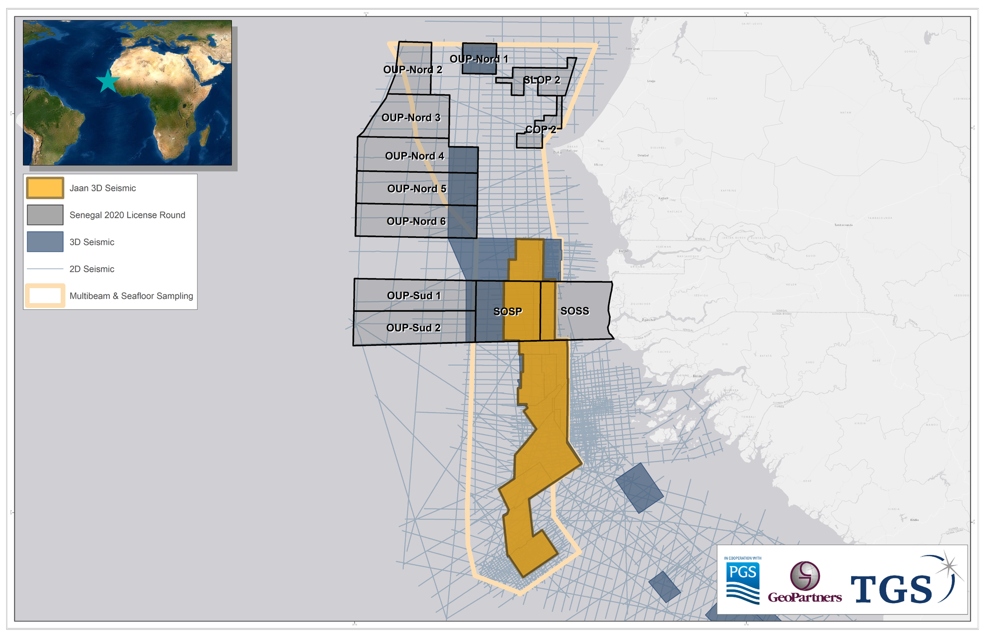 Data coverage across the MSGBC basin offshore northwest Africa.