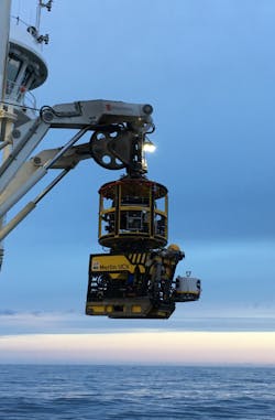 The ROV holding the gWatch instrumentation, ready for immersion during the Ormen Lange gravimetry survey in 2018. The ROV holding the gWatch instrumentation, ready for immersion during the Ormen Lange gravimetry survey in 2018.