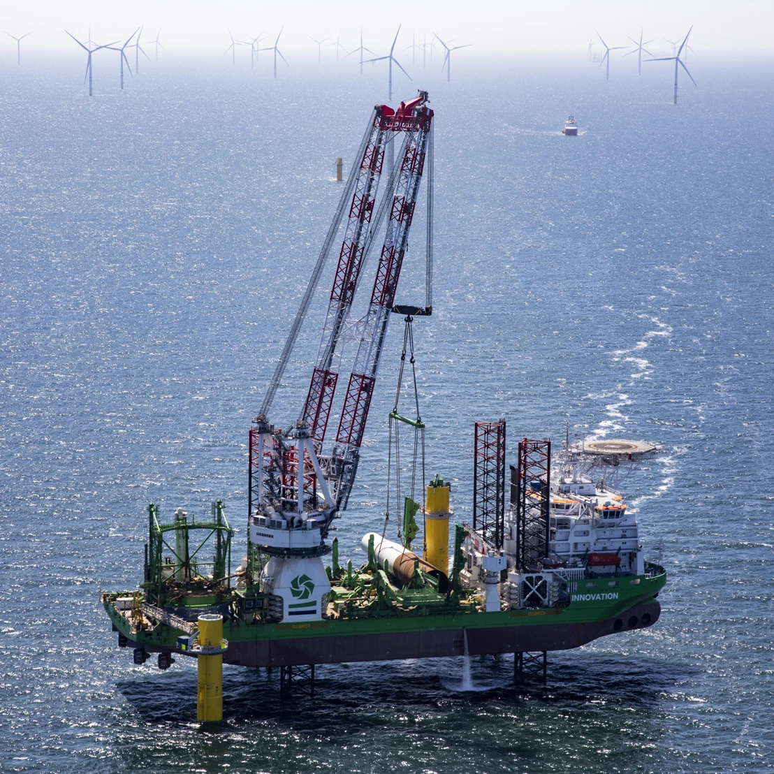 The Innovation installing foundations at at &Oslash;rsted&rsquo;s Borssele 1 & 2 offshore wind farm in the Dutch North Sea.