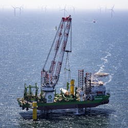 The Innovation installing foundations at at Ørsted’s Borssele 1 & 2 offshore wind farm in the Dutch North Sea. The Innovation installing foundations at at Ørsted’s Borssele 1 & 2 offshore wind farm in the Dutch North Sea.