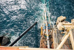 The Castoro Sei pipelay activity during shore pull operations. The Castoro Sei pipelay activity during shore pull operations.