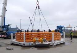 6-in. flexible TCP Jumper on subsea pallet ready for deployment in deepwater offshore Nigeria.