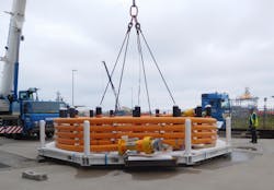 6-in. flexible TCP Jumper on subsea pallet ready for deployment in deepwater offshore Nigeria. 6-in. flexible TCP Jumper on subsea pallet ready for deployment in deepwater offshore Nigeria.