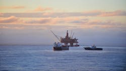 The Statfjord B platform in the North Sea. The Statfjord B platform in the North Sea.
