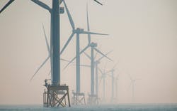 Each turbine stands on a 65-m (213-ft) tall three-legged jacket foundation manufactured and assembled by Navantia in Spain, Lamprell in the UAE, and Harland & Wolff in Belfast. Each turbine stands on a 65-m (213-ft) tall three-legged jacket foundation manufactured and assembled by Navantia in Spain, Lamprell in the UAE, and Harland & Wolff in Belfast.