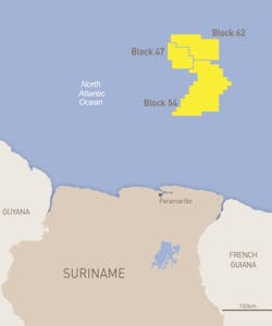 Location of block 47 offshore Suriname.