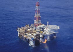 The semisubmersible production platform P-15. The semisubmersible production platform P-15.