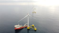 The WindFloat Atlantic semisubmersible floating wind farm offshore Portugal.