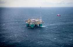 The Gjøa semisubmersible platform in the North Sea. The Gjøa semisubmersible platform in the North Sea.