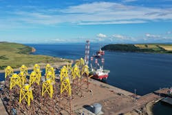 Jackets lined up for installation at the Port of Nigg, Scotland. Jackets lined up for installation at the Port of Nigg, Scotland.
