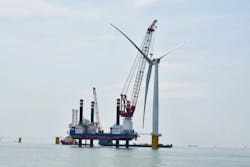 The wind turbine installation vessel OuYang 002. The wind turbine installation vessel OuYang 002.
