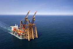 The Sleipnir removing the 10,100-metric ton (11,133-ton) Brent Alpha jacket. The Sleipnir removing the 10,100-metric ton (11,133-ton) Brent Alpha jacket.