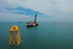 Jacket installation at the Changhua offshore wind farm. Jacket installation at the Changhua offshore wind farm.