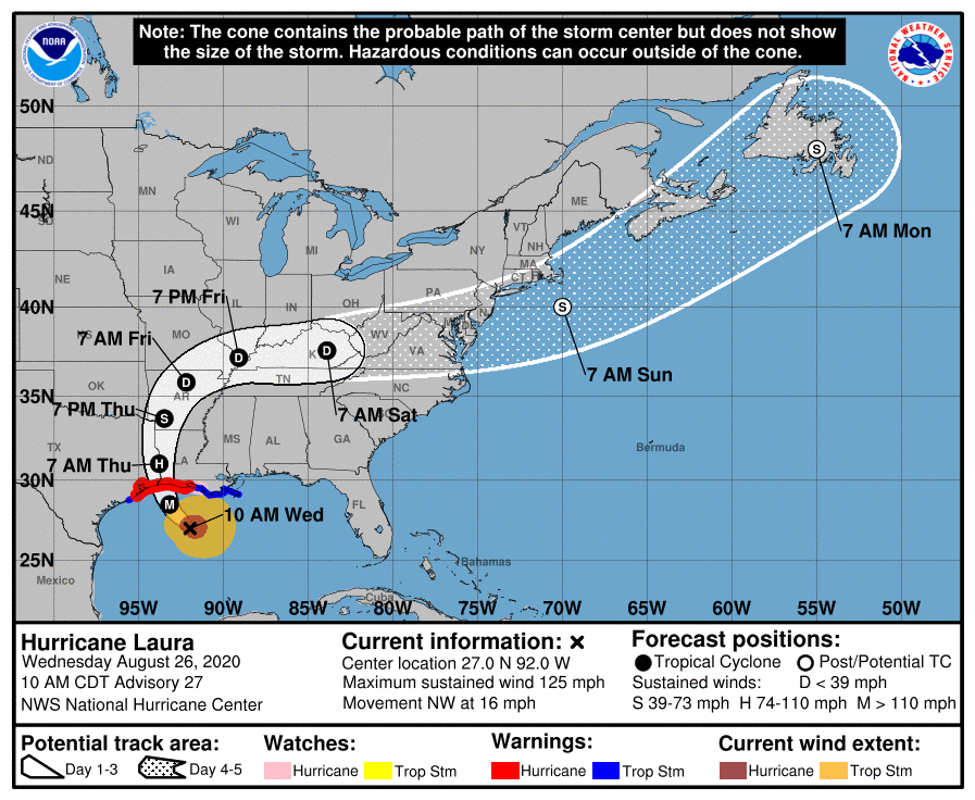 Hurricane Laura Cone Map 8 26 2020 10am 5f46c94888afd