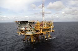 The Merluza platform in the Santos basin offshore Brazil. The Merluza platform in the Santos basin offshore Brazil.