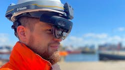 A service technician will wear Trimble XR10, a device that integrates the HoloLens 2 glasses from Microsoft into a hardhat.
