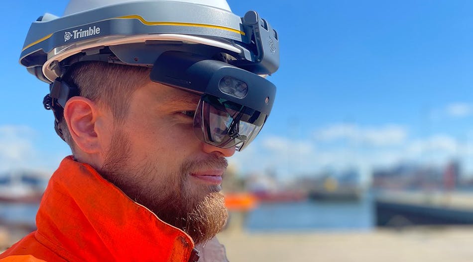 A service technician will wear Trimble XR10, a device that integrates the HoloLens 2 glasses from Microsoft into a hardhat.
