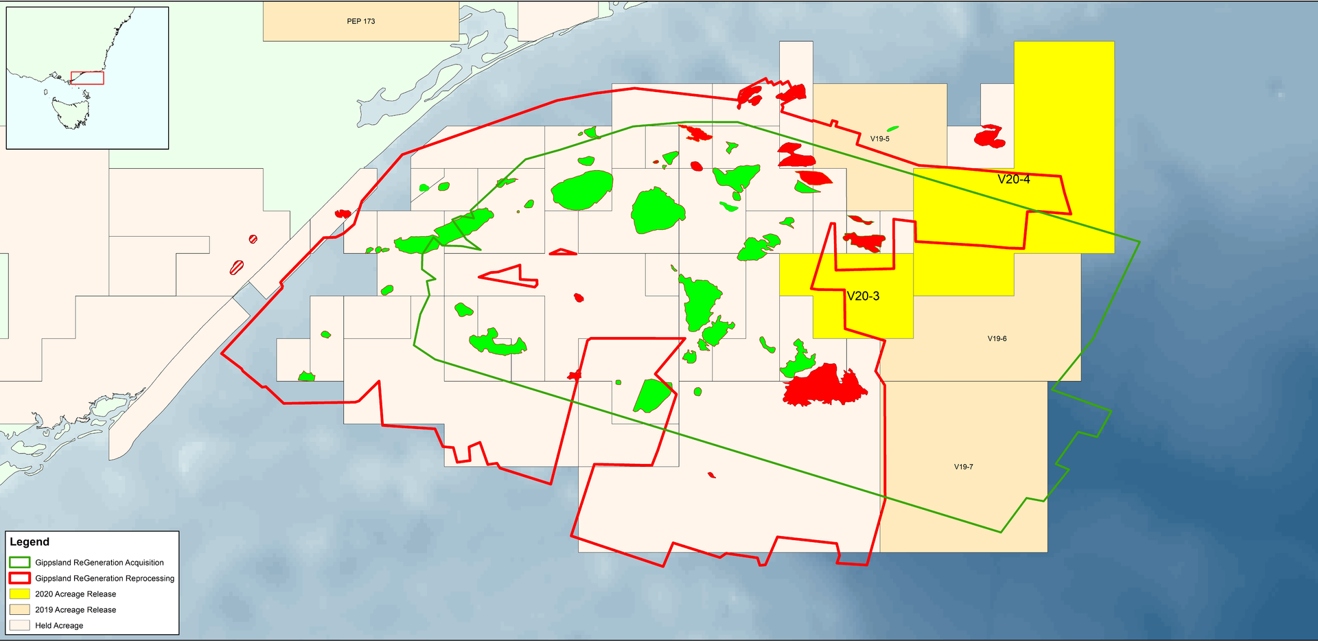 Map showing location of the company&rsquo;s Gippsland ReGeneration reprocessing and acquisition program.