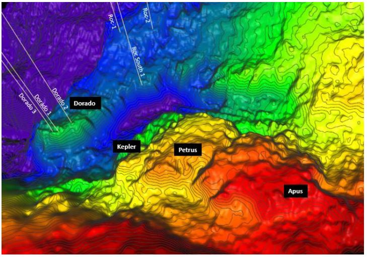Keraudren 3D seismic at top Caley interval from Roc to Dorado to Apus.