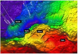 Keraudren 3D seismic at top Caley interval from Roc to Dorado to Apus. Keraudren 3D seismic at top Caley interval from Roc to Dorado to Apus.