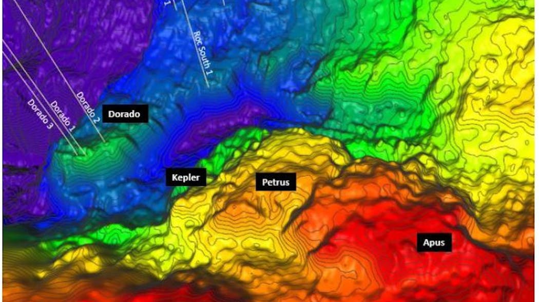 Keraudren 3D seismic at top Caley interval from Roc to Dorado to Apus.