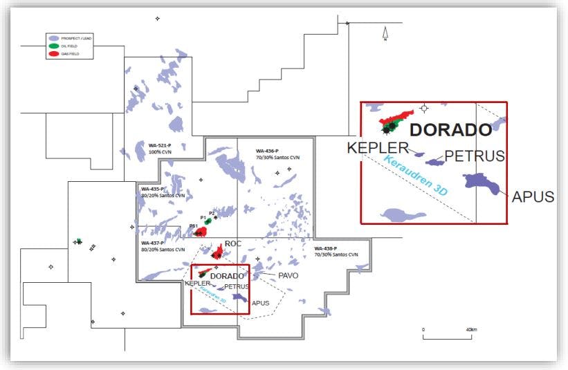 Location of the Apus, Petrus, and Kepler structures in relation to Dorado.
