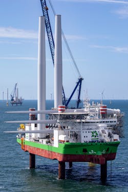 The sister installation vessels Sea Installer and Sea Challenger installed 94 turbines at the Borssele 1 & 2 offshore wind farm. The sister installation vessels Sea Installer and Sea Challenger installed 94 turbines at the Borssele 1 & 2 offshore wind farm.