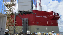 E-House lift onto the FPSO Energean Power hull in Singapore.