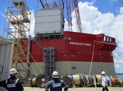 E-House lift onto the FPSO Energean Power hull in Singapore.