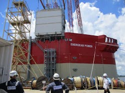 E-House lift onto the FPSO Energean Power hull in Singapore. E-House lift onto the FPSO Energean Power hull in Singapore.