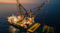 Heerema's crane vessel Sleipnir installing the platform jackets.
