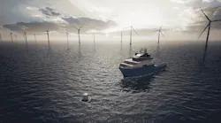 The buoy can be used to charge the smaller battery- or hybrid-electrical vessels and to supply power to larger vessels, enabling them to turn off their engines when laying idle.