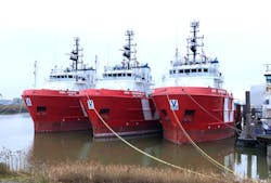 The platform supply vessels VOS Power, VOS Prominence, and Producer. The platform supply vessels VOS Power, VOS Prominence, and Producer.