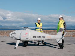 The Camcopter s-100 model, manufactured by Schiebel, completed the 80-km (50-mi) trip to the Troll field in the North Sea. The Camcopter s-100 model, manufactured by Schiebel, completed the 80-km (50-mi) trip to the Troll field in the North Sea.