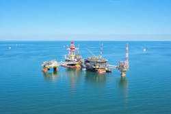 The Vladimir Filanovsky field complex in the Caspian Sea. The Vladimir Filanovsky field complex in the Caspian Sea.