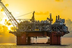 The Atlantis semisubmersible production platform. The Atlantis semisubmersible production platform.