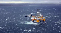 The Deepsea Aberdeen is a sixth-generation semisubmersible drilling rig with a dual derrick.