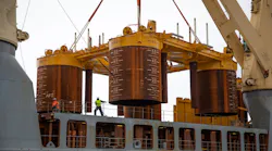 SAL Trina offloading Johan Castberg subsea templates at Polarbase, Hammerfest, on May 4, 2020.