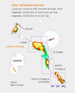 The Etame Marin block offshore Gabon. The Etame Marin block offshore Gabon.