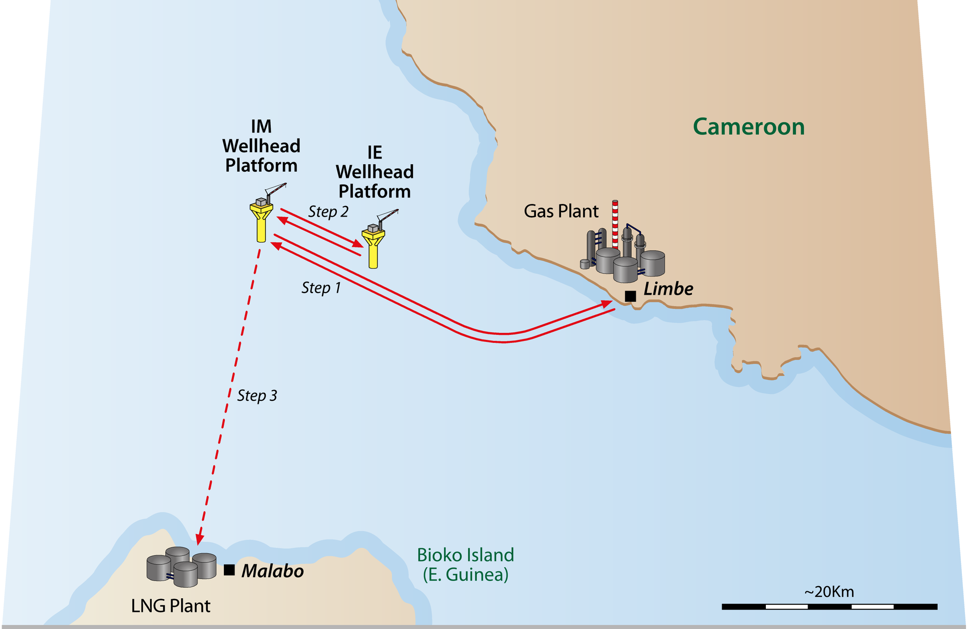 Conceptual Etinde gas field development scenario.