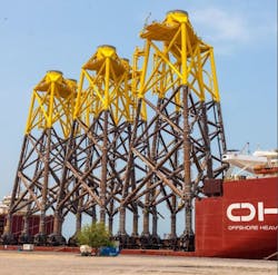 Load out of the jackets for the Moray East project offshore eastern Scotland. Load out of the jackets for the Moray East project offshore eastern Scotland.
