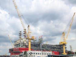 The FPSO Energean Power at the Sembcorp Marine Admiralty yard in Singapore.