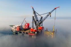 Heerema’s Sleipnir recently installed two platform jackets at the Tyra gas field. Heerema’s Sleipnir recently installed two platform jackets at the Tyra gas field.