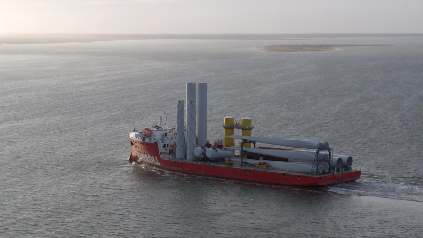 The foundation and turbine pieces onboard the BigRoll Beaufort.
