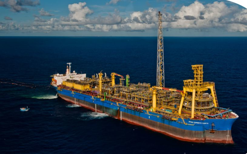 The FPSO Espirito Santo operates at the BC-10 field in the Campos basin offshore Brazil.
